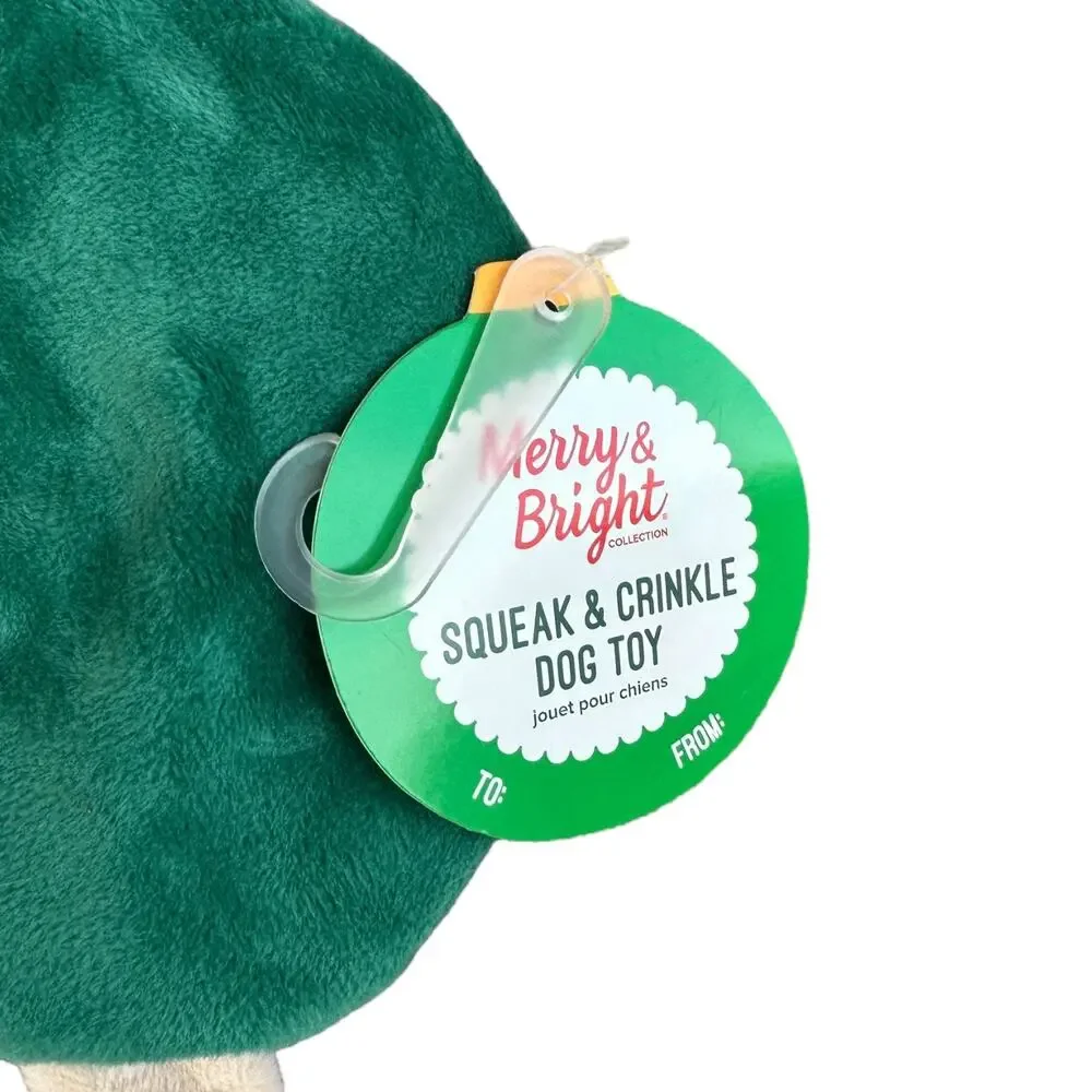 Merry & Bright Green Elf Flattie Dog Toy Squeak Crinkle Plush Shake Play Holiday